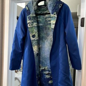 NWT Raincoat. Blue with monet inspired print on reverse